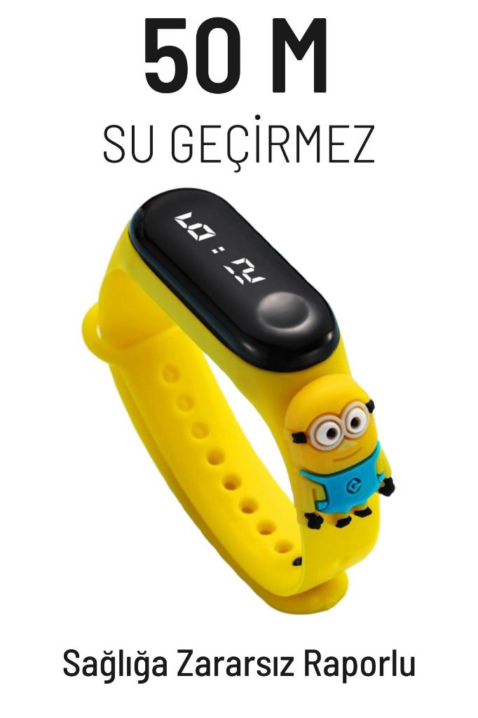 DZC KUZENLER AVM DİJİTAL DOKUNMATİK LED EKRAN SU GEÇİRMEZ FİGÜRLÜ ÇOCUK KOL SAAT SLİKON KORDON BİLEKLİK KARAKTERLİ Sarı Minyon