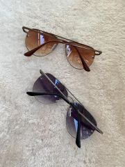 Unisex  Metal Yarım Çerçeveli Güneş Gözlüğü uv400 2 li set