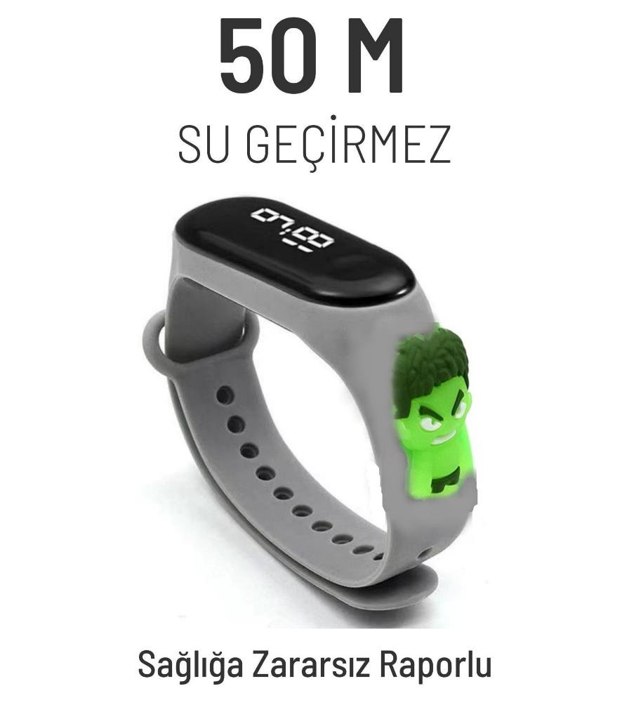 DZC KUZENLER AVM DİJİTAL DOKUNMATİK LED EKRAN SU GEÇİRMEZ FİGÜRLÜ ÇOCUK KOL SAAT SLİKON KORDON BİLEKLİK KARAKTERLİ GRİ HULK
