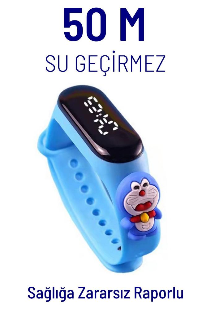 DZC KUZENLER AVM DİJİTAL DOKUNMATİK LED EKRAN SU GEÇİRMEZ FİGÜRLÜ ÇOCUK KOL SAAT SLİKON KORDON BİLEKLİK KARAKTERLİ MAVİ KEDİ DORAEMON