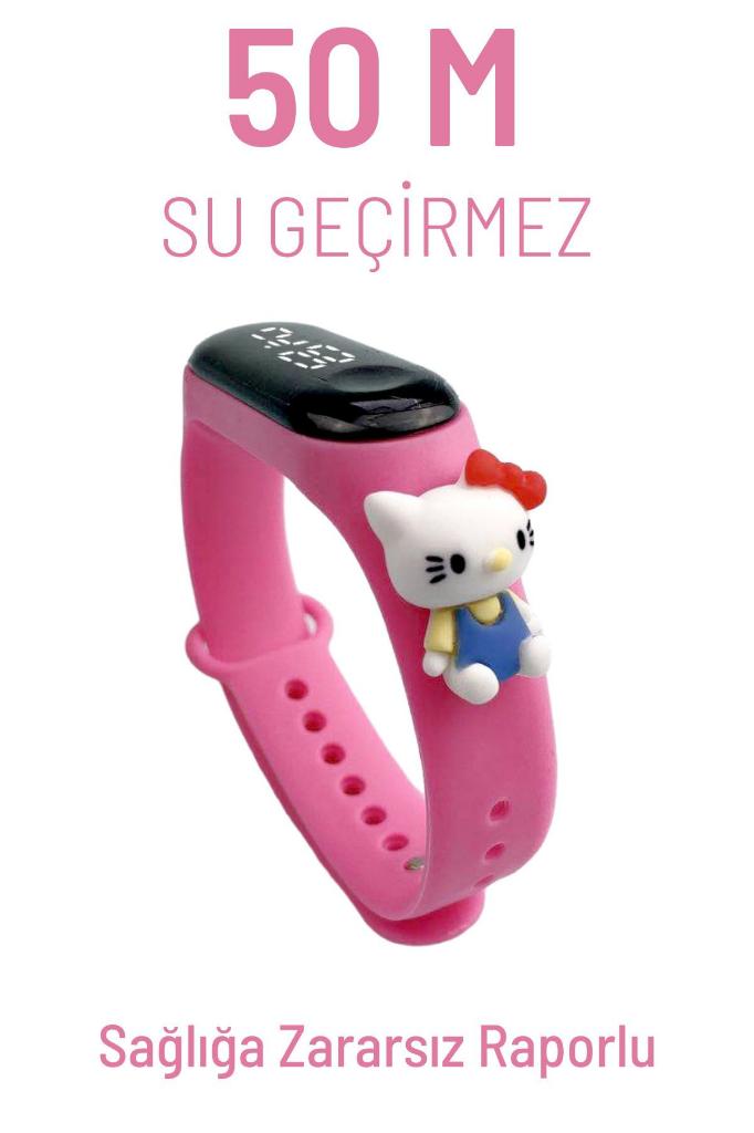 DZC KUZENLER AVM DİJİTAL DOKUNMATİK LED EKRAN SU GEÇİRMEZ FİGÜRLÜ ÇOCUK KOL SAAT SLİKON KORDON BİLEKLİK KARAKTERLİ PEMBE HELLO CITY