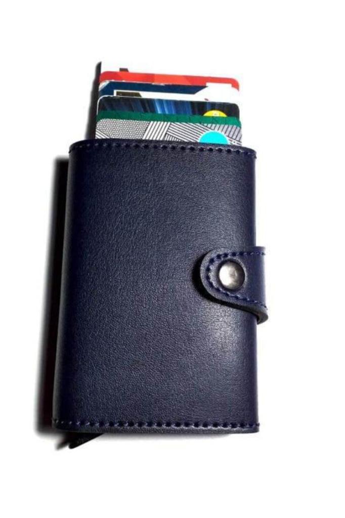 DZC KUZENLER AVM Unisex Taba  Otomatik Mekanizmalı Para Bölmeli Kartlık Cüzdan LACİVERT