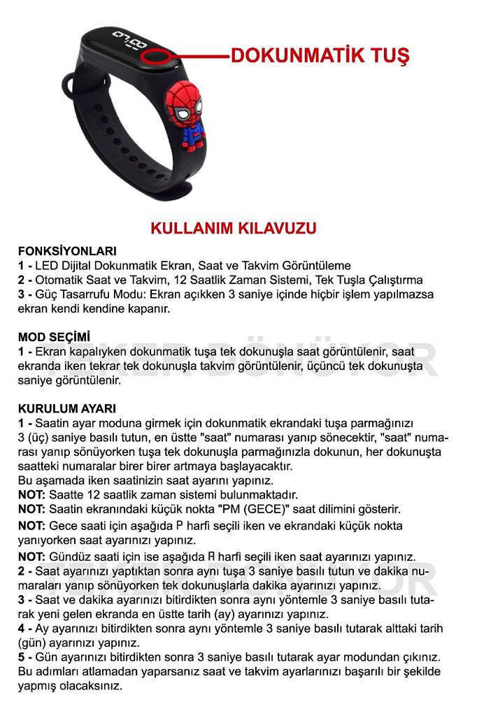 DZC KUZENLER AVM DİJİTAL DOKUNMATİK LED EKRAN SU GEÇİRMEZ FİGÜRLÜ ÇOCUK KOL SAAT SLİKON KORDON BİLEKLİK KARAKTERLİ gri-kırmızı
