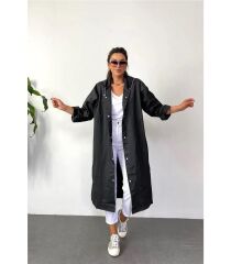 DZC KUZENLER AVM Kadın Erkek Yağmurluk Kapüşonlu Çıtçıtlı Eva Yağmurluk RÜZGARLIK siyah