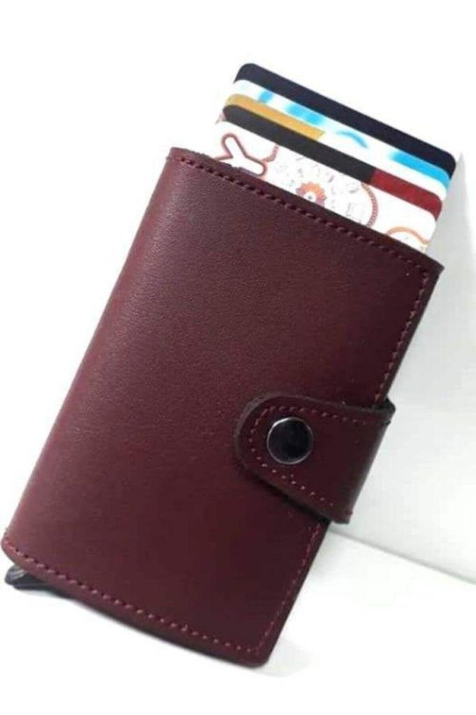 DZC KUZENLER AVM Unisex Taba  Otomatik Mekanizmalı Para Bölmeli Kartlık Cüzdan BORDO