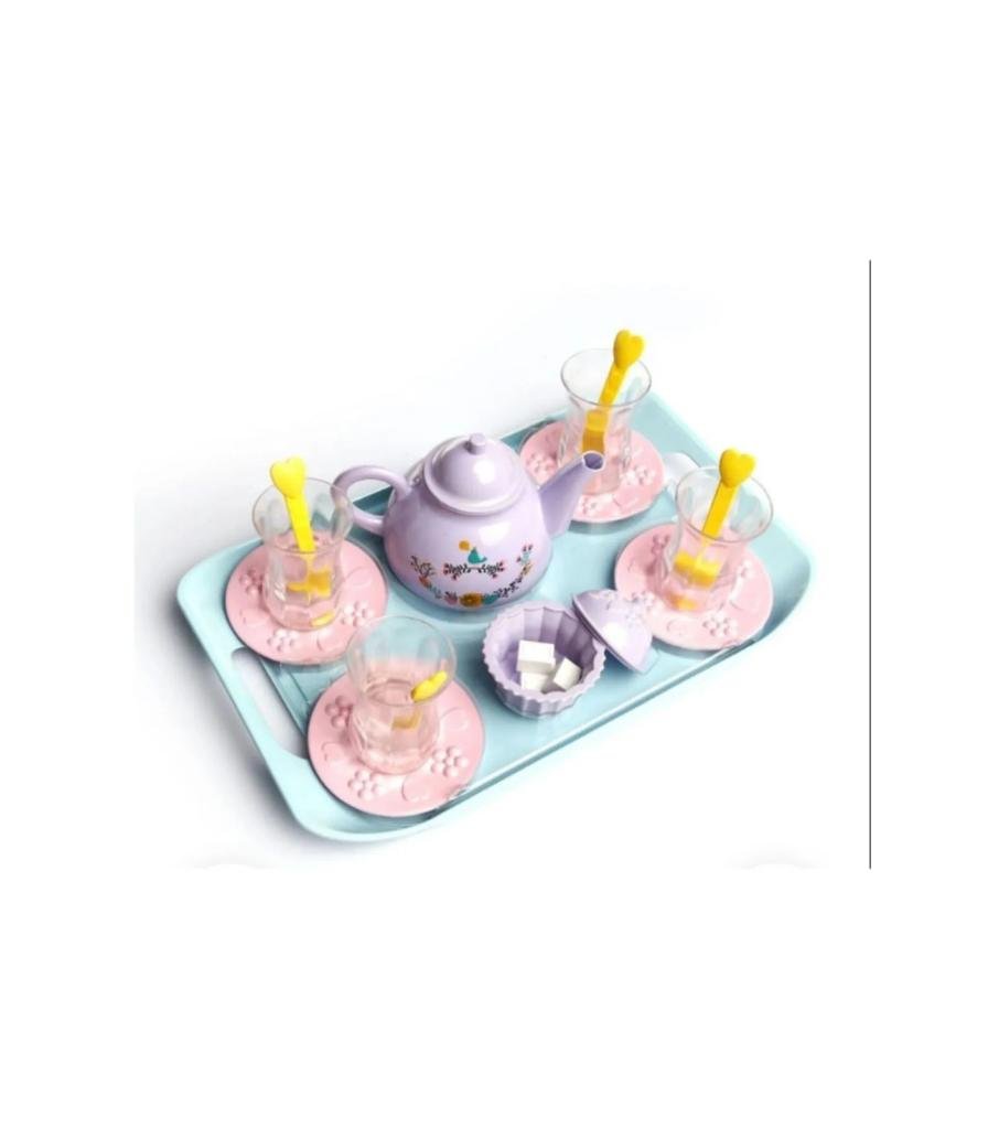 22 parça ince Belli Bardak Çay Seti TEPSİLİ Oyuncak MUTFAK EVCİLİK