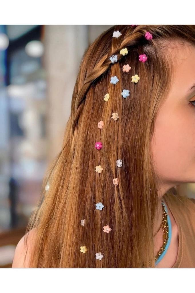 Çiçekli Saç Örgü Boncuğu Saç Aksesuarı 48 Adet