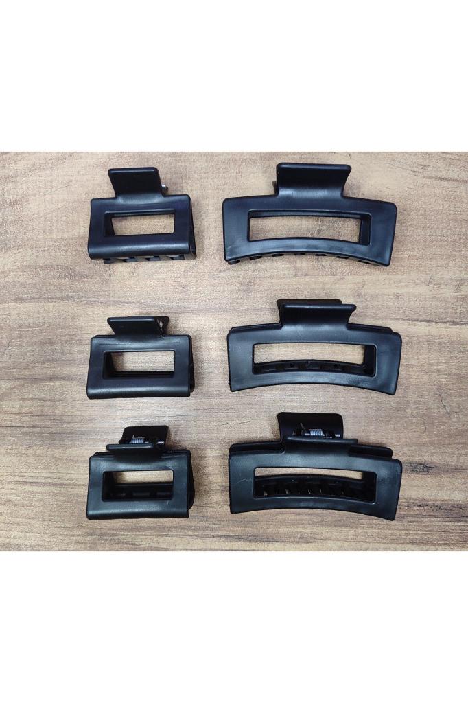 Kadın Renkli Karşık Mandal Toka Seti (RENKLİ KISKAÇLI SAÇ TOKASI 8,5 CM) DÜZ SİYAH SET - Tek Ebat