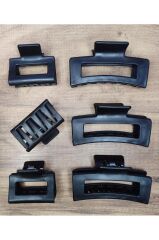 Kadın Renkli Karşık Mandal Toka Seti (RENKLİ KISKAÇLI SAÇ TOKASI 8,5 CM) DÜZ SİYAH SET - Tek Ebat