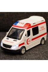 Diecast Metal 112 Ambulans Mercedes Sprinter Çek Bırak Işıklı Siren Sesli 14 Cm kapıları açılır