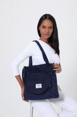 Dzc kuzenler avm Kadın Bej  Fileli Kadife Omuz Çantası LACİVERT