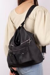 Kadın Saten Kumaş Kolon Askılı Kullanışlı Sırt Ve Omuz Çanta Tarçın SİYAH