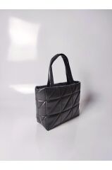 Siyah Kadın Kapitone Kabartmalı Puf Şişme Suni Deri Napoli Omuz Askılı Tote El Ve Omuz Çantası