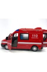 Diecast Metal İTFAİYE Mercedes Sprinter Çek Bırak Işıklı Siren Sesli 14 Cm kapıları açılır