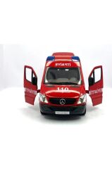 Diecast Metal İTFAİYE Mercedes Sprinter Çek Bırak Işıklı Siren Sesli 14 Cm kapıları açılır