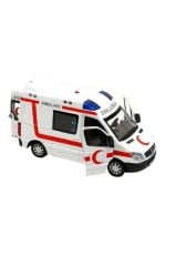 2 ADET Diecast Metal İTFAİYE VE AMBULANS Mercedes Sprinter Çek Bırak Işıklı Siren Sesli 14 Cm kapıları açılır