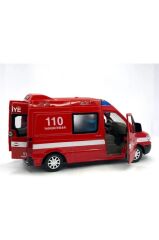 2 ADET Diecast Metal İTFAİYE VE AMBULANS Mercedes Sprinter Çek Bırak Işıklı Siren Sesli 14 Cm kapıları açılır