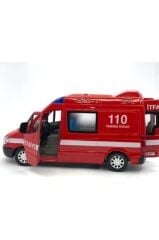 2 ADET Diecast Metal İTFAİYE VE AMBULANS Mercedes Sprinter Çek Bırak Işıklı Siren Sesli 14 Cm kapıları açılır