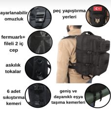 Haki Su Geçirmez Dağcı Kamp Çantası taktik SİYAH
