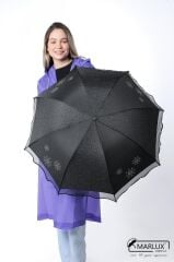 Siyah Kar Tanesi Taş Işlemeli Kadın Şemsiye M21mar382snr001