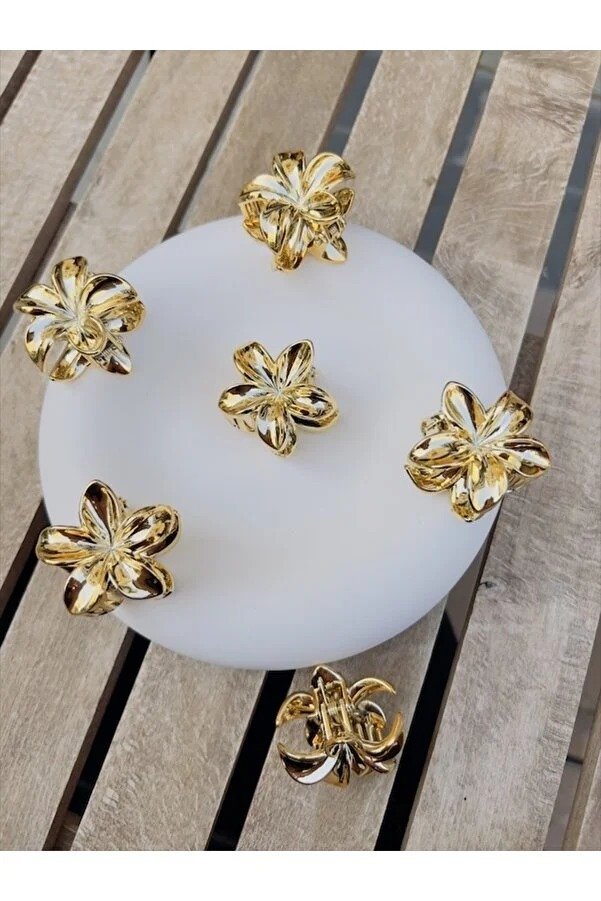akrilik parlak gri 6 lı lotus madal toka küçük set GOLD
