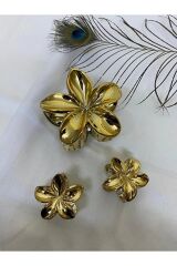 akrilik parlak gri 6 lı lotus madal toka küçük set GOLD
