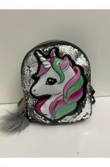 DZC KUZENLER AVM Kız Çocuk Unicorn Işıklı Pullu Ponponlu Sırt Çantası FUŞYA PEMBE