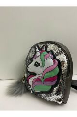 DZC KUZENLER AVM Kız Çocuk Unicorn Işıklı Pullu Ponponlu Sırt Çantası FUŞYA PEMBE