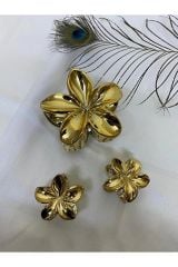 akrilik parlak gri 2 li lotus madal toka küçük set GOLD