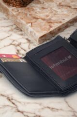 Kadın Yumuşak Derili Çıtçıtlı Ve Fermuarlı Şık Siyah Cüzdan Kartlık Aksesuar