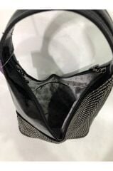 NAS BAG'S  Taşlı Rugan Siyah El ve Omuz Çantası