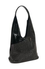 NAS BAG'S  Taşlı Rugan Siyah El ve Omuz Çantası