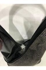 NAS BAG'S  Taşlı Rugan Siyah El ve Omuz Çantası