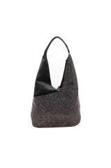 NAS BAG'S  Taşlı Rugan Siyah El ve Omuz Çantası