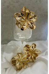 akrilik parlak büyük 2 lı lotus madal toka set 8CM (renk seçiniz) gri gold