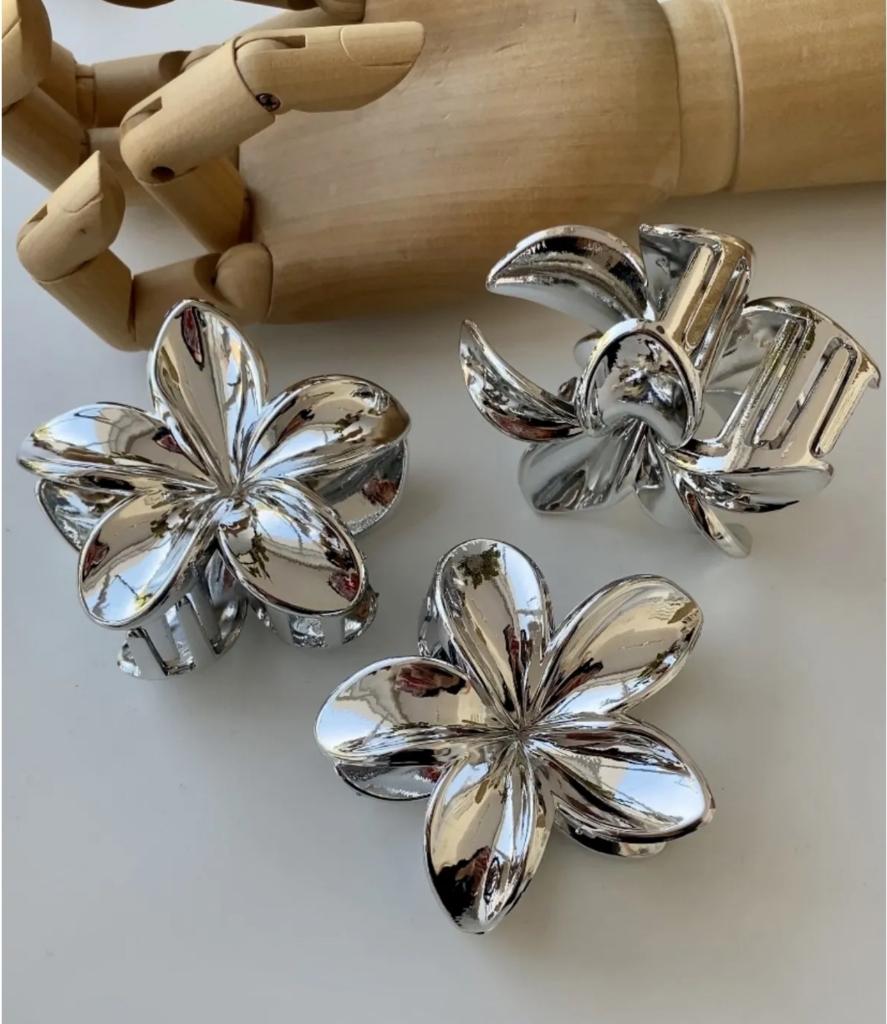 akrilik parlak büyük 2 lı lotus madal toka set 8CM (renk seçiniz) gri gold Gri