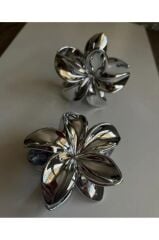 akrilik parlak büyük 2 lı lotus madal toka set 8CM (renk seçiniz) gri gold Gri