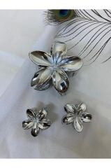 akrilik parlak büyük 2 lı lotus madal toka set 8CM (renk seçiniz) gri gold Gri