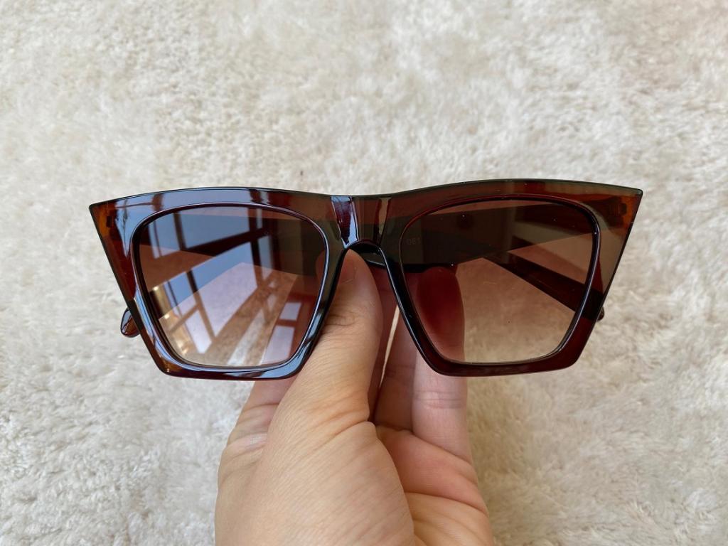 Kadın Krem Çerçeveli Siyah Lens Köşeli Cat Eye Güneş Gözlüğü uv400 KAHVERENGİ