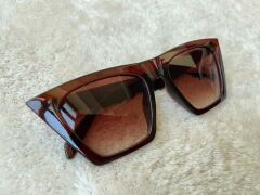 Kadın Krem Çerçeveli Siyah Lens Köşeli Cat Eye Güneş Gözlüğü uv400 KAHVERENGİ