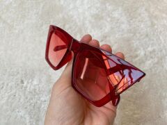 Kadın Krem Çerçeveli Siyah Lens Köşeli Cat Eye Güneş Gözlüğü uv400 KIRMIZI