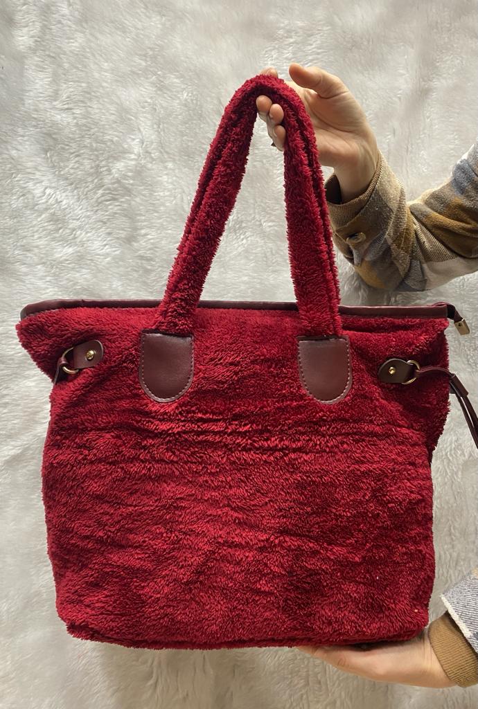 KADIN PUDRA PELUŞ OMUZ ÇANTASI BORDO