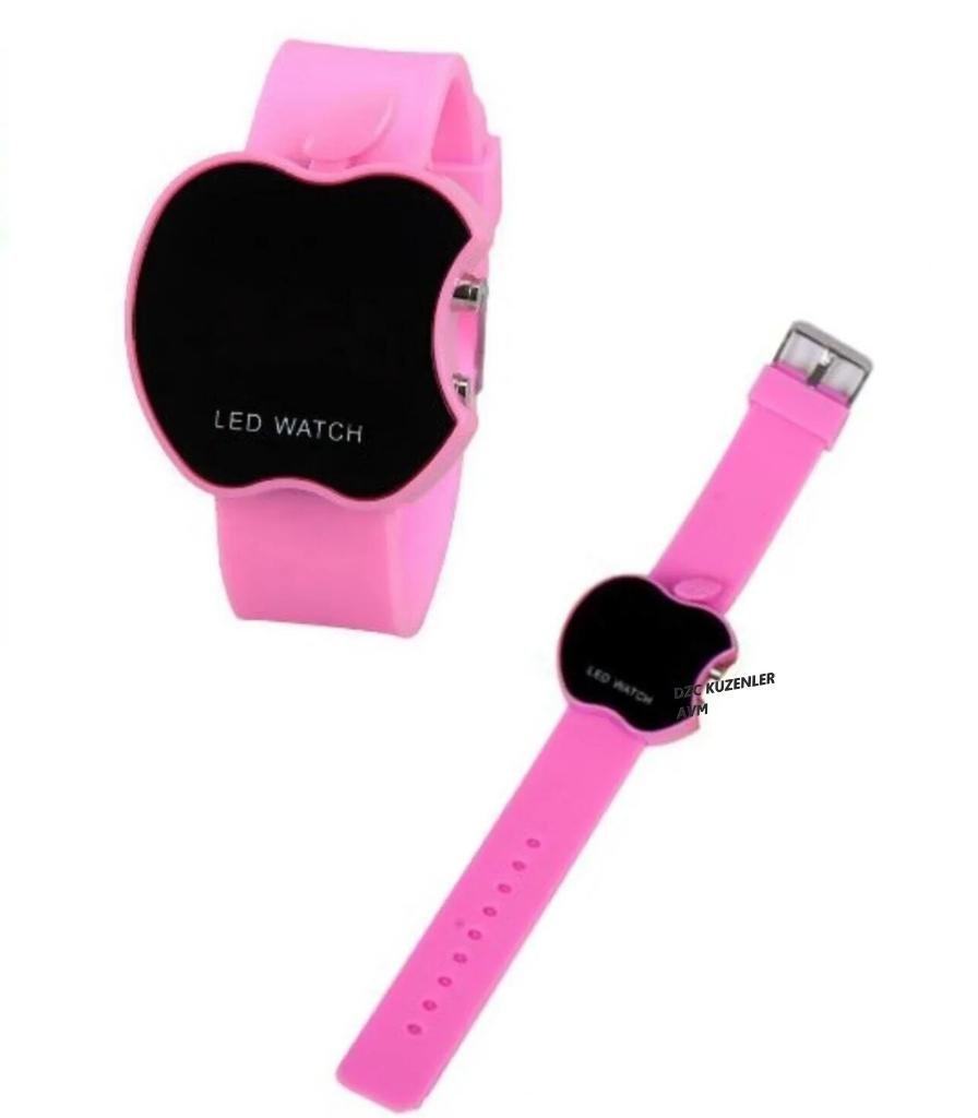 DZC KUZENLER AVM DİJİTAL LED EKRANElma Apple Şeklinde Dijital Led Watch Kol Saati Çocuk Saati Elma Saat PEMBE