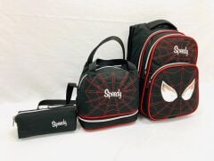 DZC KUZENLER AVM Erkek Kırmızı Örümcek Adam Ortopedik Ilk Okul Çantası Beslenme Çantası ve Kalemlik KIRMIZI