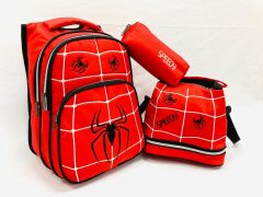 DZC KUZENLER AVM Erkek Kırmızı Örümcek Adam Ortopedik Ilk Okul Çantası Beslenme Çantası ve Kalemlik KIRMIZI