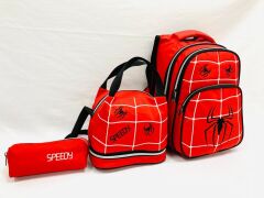 DZC KUZENLER AVM Erkek Kırmızı Örümcek Adam Ortopedik Ilk Okul Çantası Beslenme Çantası ve Kalemlik KIRMIZI