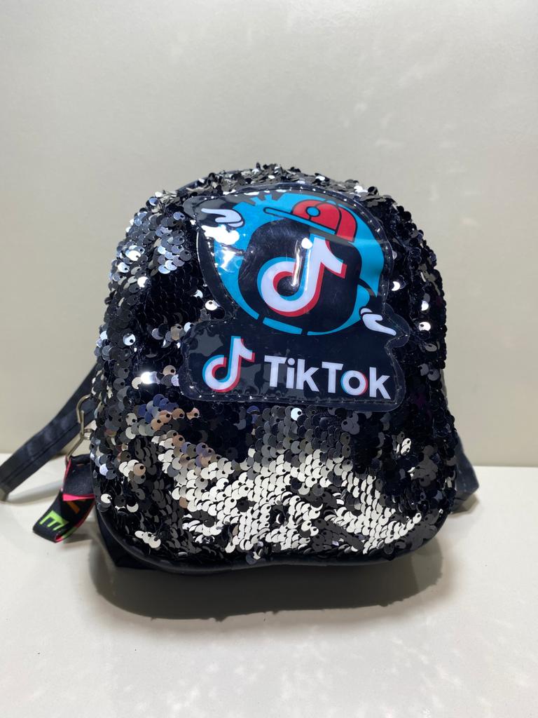 Payetli Tiktok Pudra Çocuk Sırt Çantası SİYAH