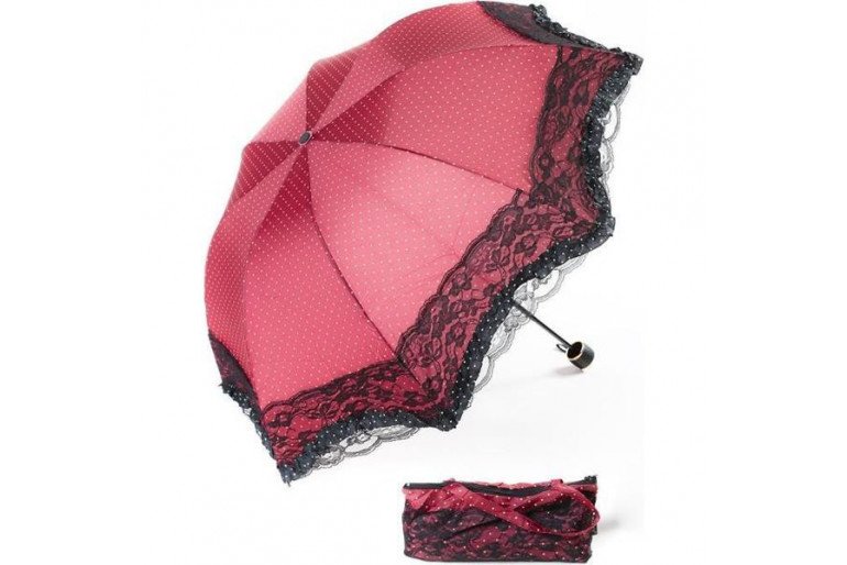 Marlux dantelli rüzgara dayanıklı fiber gövde kadın şemsiye BORDO