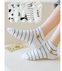 4 Çift Sevimli patik pandalı kalp Desenli Kadın/kız çorap dikişli ayak bileği düşük kesim genç Çorabı  36-41