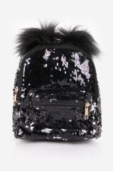 DZC KUZENLER AVM PAYETLİ ÇANTA PULLU ÇOCUK SIRT ÇANTASI PONPONLU SİYAH